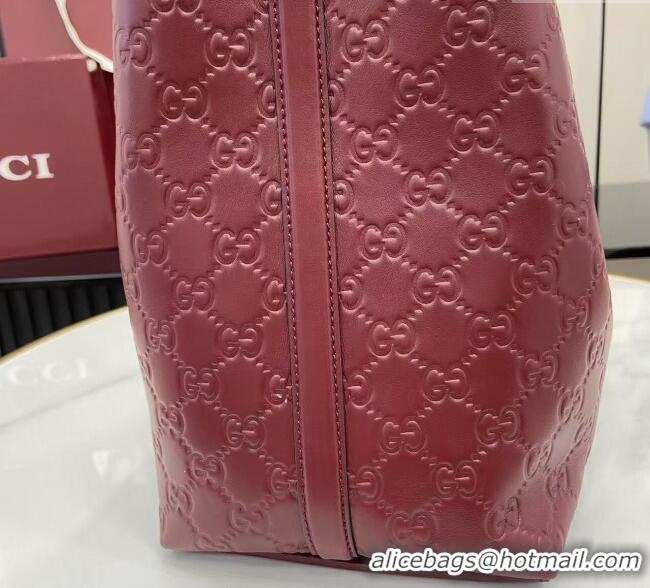 Famous Brand Gucci GG Leather Emblem Large Tote bag 815213 Ancora Red 2025