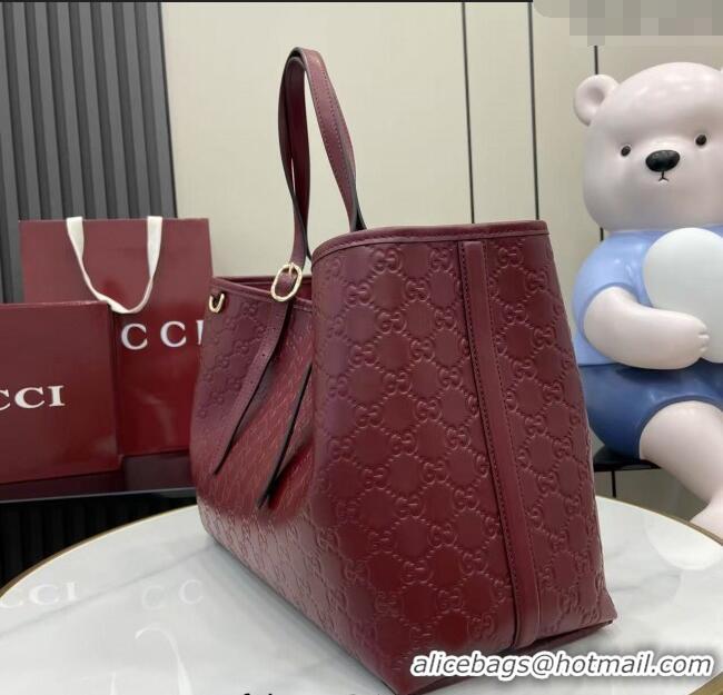 Famous Brand Gucci GG Leather Emblem Large Tote bag 815213 Ancora Red 2025