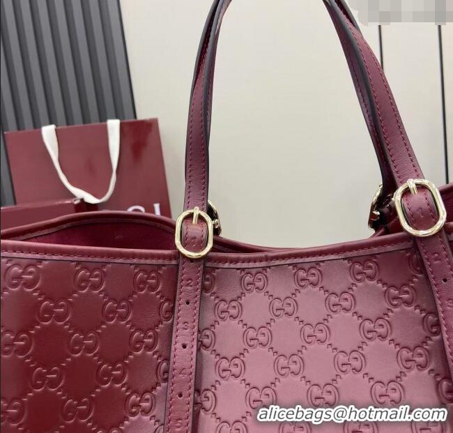 Famous Brand Gucci GG Leather Emblem Large Tote bag 815213 Ancora Red 2025