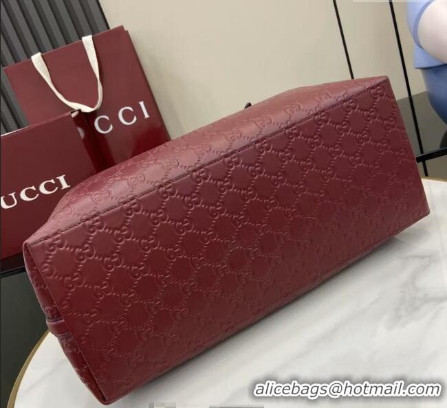 Famous Brand Gucci GG Leather Emblem Large Tote bag 815213 Ancora Red 2025