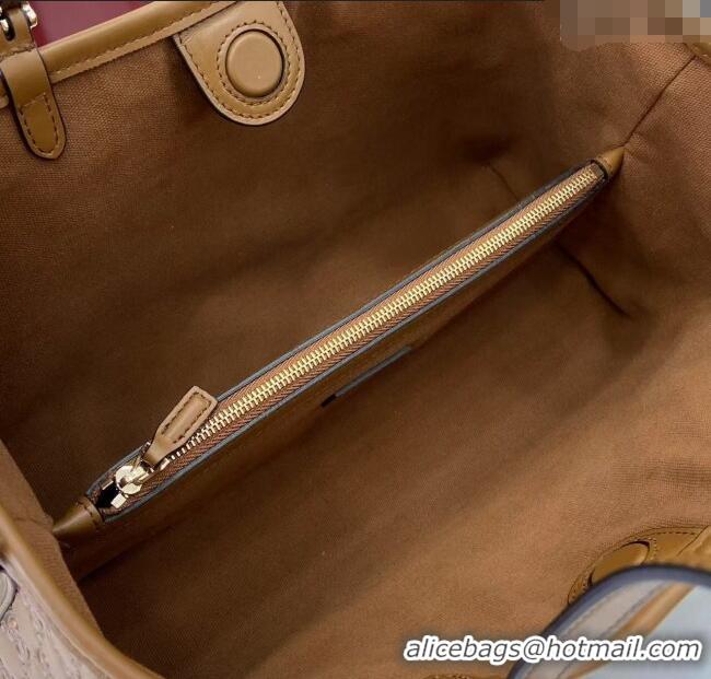 New Cheap Gucci GG Leather Emblem Medium Tote Bag 815214 Brown 2025