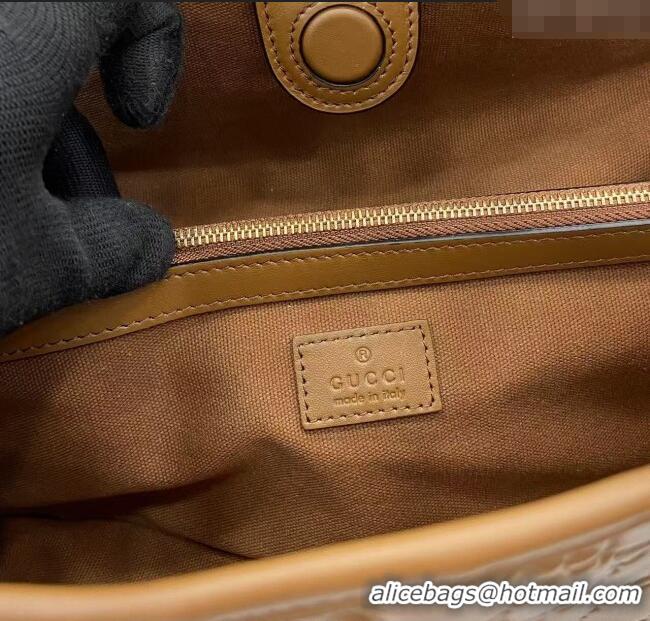 New Cheap Gucci GG Leather Emblem Medium Tote Bag 815214 Brown 2025