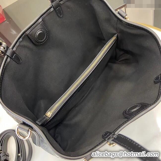 Buy Fashionable Gucci GG Leather Emblem Medium Tote Bag 815214 Black 2025
