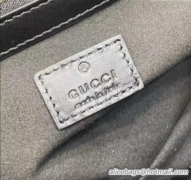 Buy Fashionable Gucci GG Leather Emblem Medium Tote Bag 815214 Black 2025
