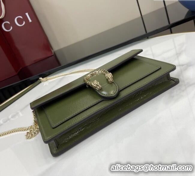 Fashion Luxury Gucci Dionysus wallet on chain in Patent Leather 837374 Dark Green 2025