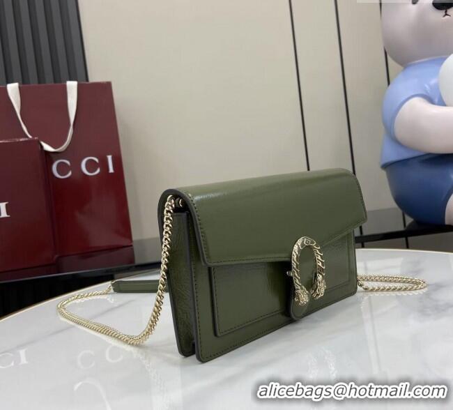 Fashion Luxury Gucci Dionysus wallet on chain in Patent Leather 837374 Dark Green 2025