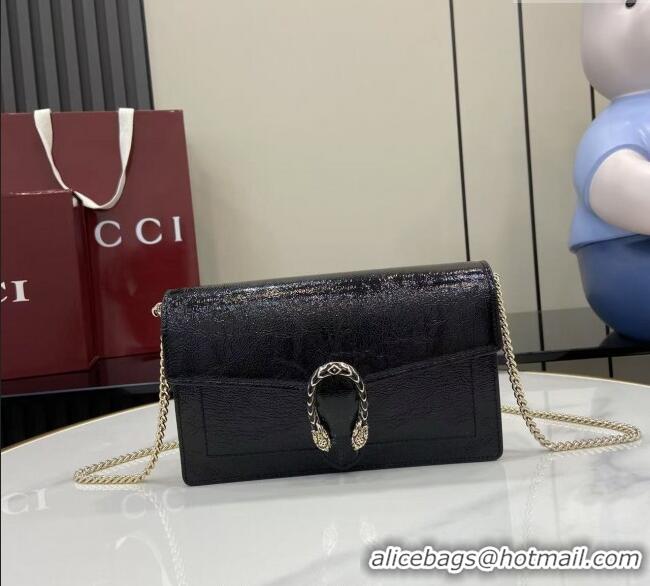 Good Quality Gucci Dionysus wallet on chain in Patent Leather 837374 Black 2025