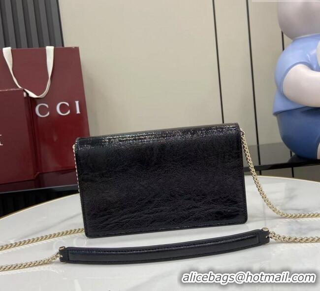 Good Quality Gucci Dionysus wallet on chain in Patent Leather 837374 Black 2025