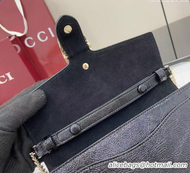 Good Quality Gucci Dionysus wallet on chain in Patent Leather 837374 Black 2025