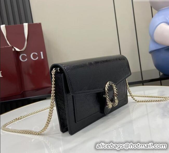 Good Quality Gucci Dionysus wallet on chain in Patent Leather 837374 Black 2025
