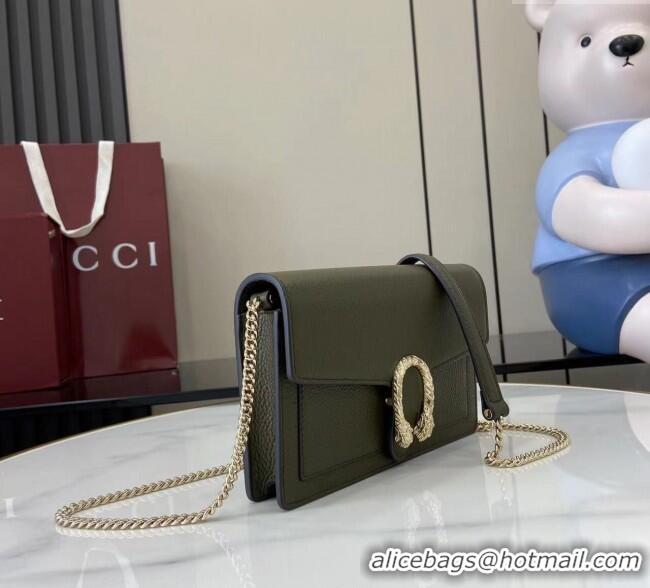 Luxury Cheap Gucci Dionysus wallet on chain in grainy leather 837373 Forest Green 2025