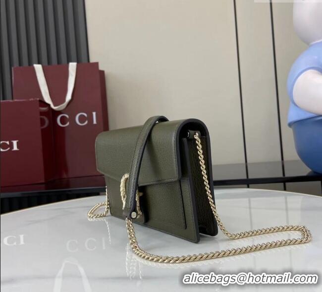 Luxury Cheap Gucci Dionysus wallet on chain in grainy leather 837373 Forest Green 2025