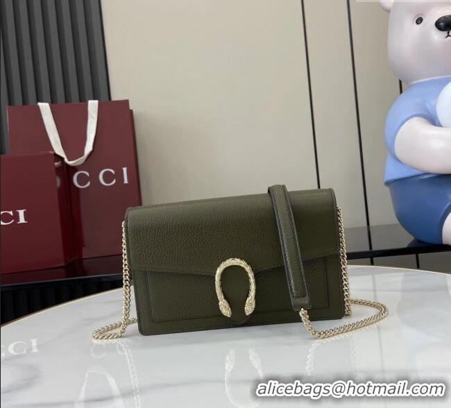 Luxury Cheap Gucci Dionysus wallet on chain in grainy leather 837373 Forest Green 2025