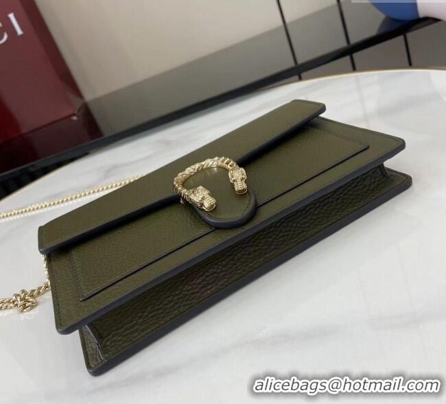 Luxury Cheap Gucci Dionysus wallet on chain in grainy leather 837373 Forest Green 2025