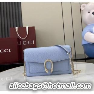 Luxury Cheap Gucci Dionysus wallet on chain in grainy leather 837373 Light Blue 2025