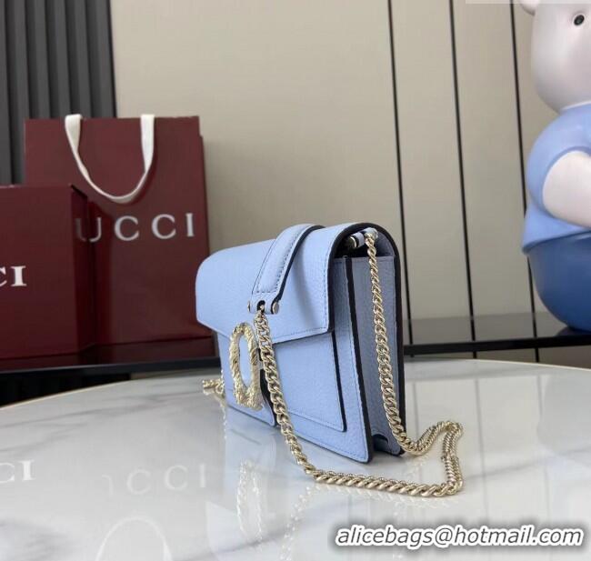 Luxury Cheap Gucci Dionysus wallet on chain in grainy leather 837373 Light Blue 2025
