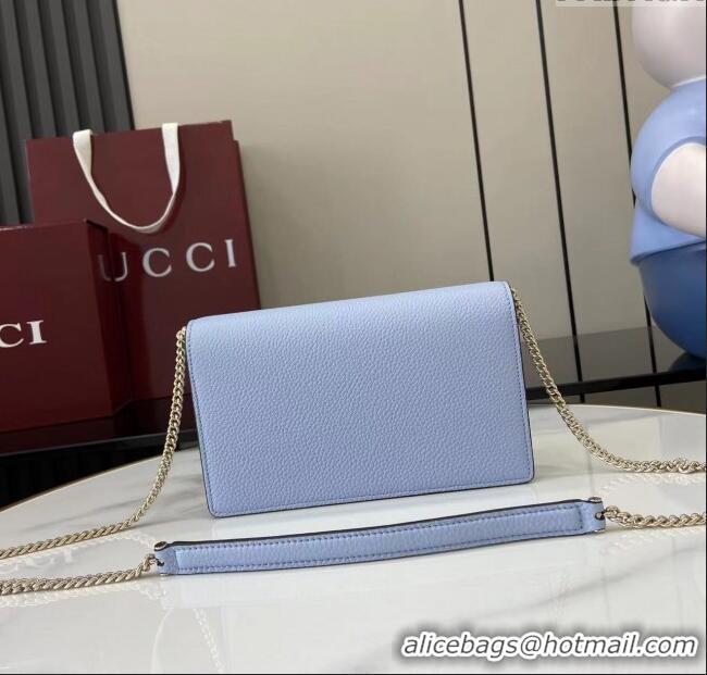 Luxury Cheap Gucci Dionysus wallet on chain in grainy leather 837373 Light Blue 2025