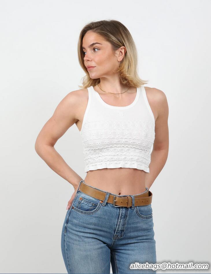 ​Best Price Chanel Ribbed Cropped Tank Top In Cotton CH84120 White