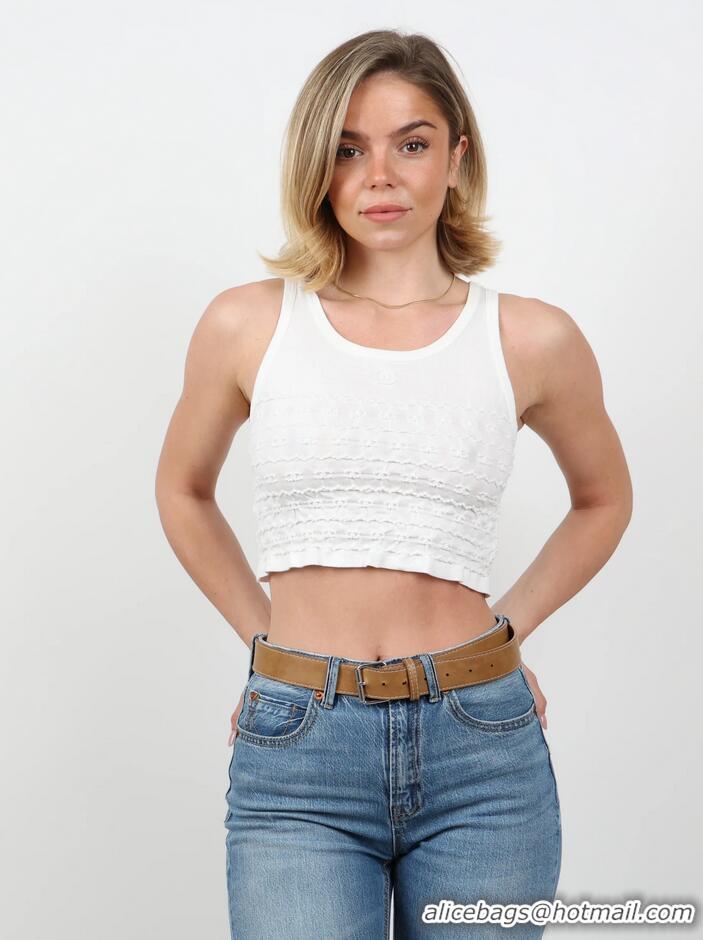 ​Best Price Chanel Ribbed Cropped Tank Top In Cotton CH84120 White