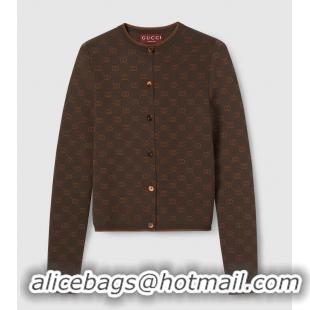 Top Grade Gucci Stretch GG Viscose Jacquard Cardigan In G12224 Dark Brown 2025