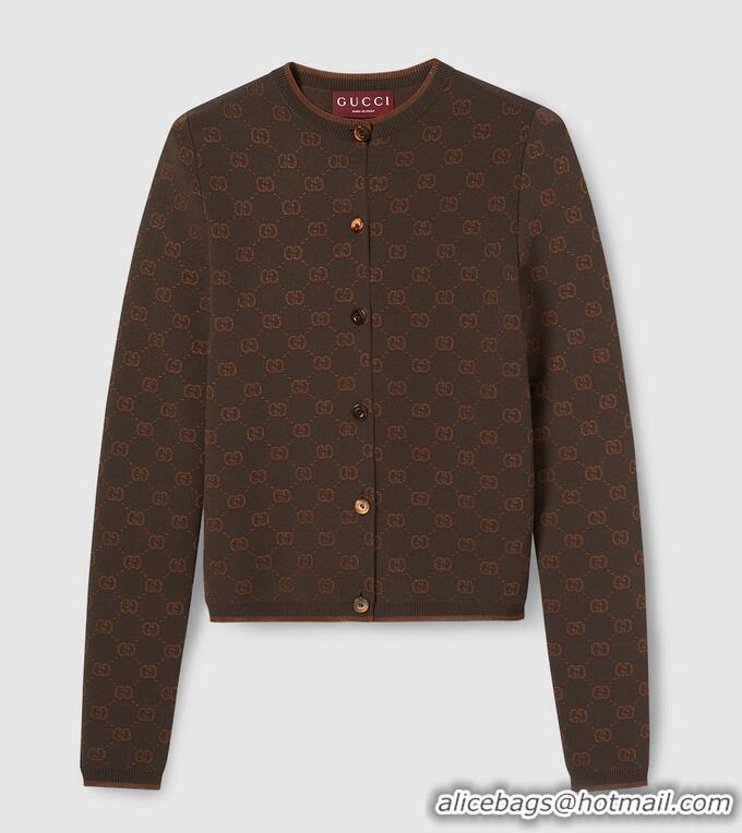 Top Grade Gucci Stretch GG Viscose Jacquard Cardigan In G12224 Dark Brown 2025