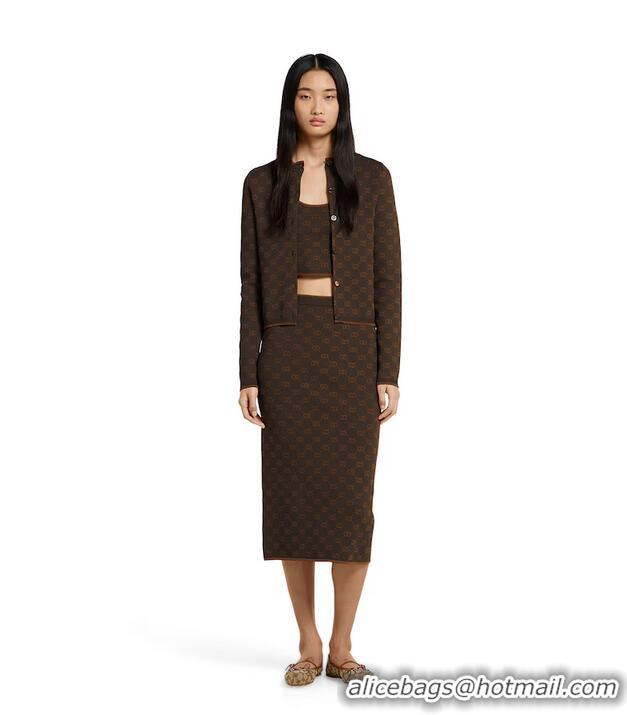 Top Grade Gucci Stretch GG Viscose Jacquard Cardigan In G12224 Dark Brown 2025