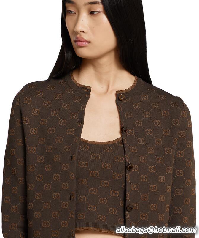 Top Grade Gucci Stretch GG Viscose Jacquard Cardigan In G12224 Dark Brown 2025
