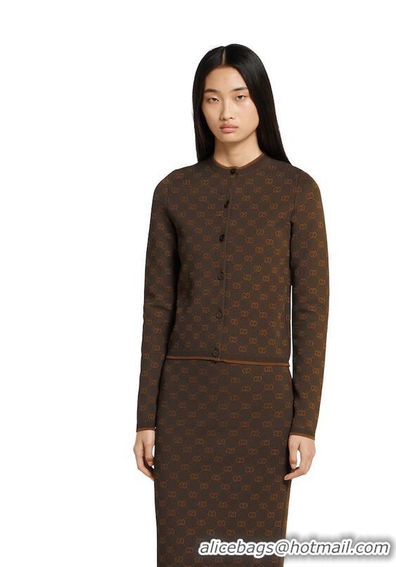Top Grade Gucci Stretch GG Viscose Jacquard Cardigan In G12224 Dark Brown 2025