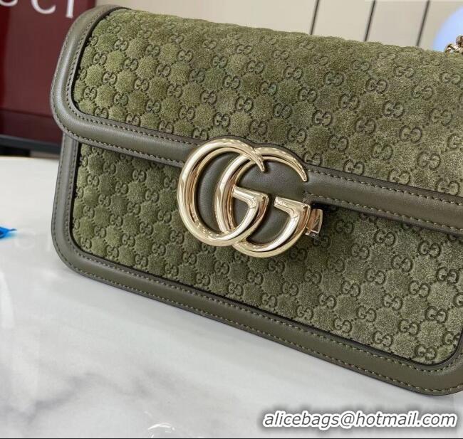 Top Quality Gucci Go Suede small shoulder bag 826761 Forest Green 2025