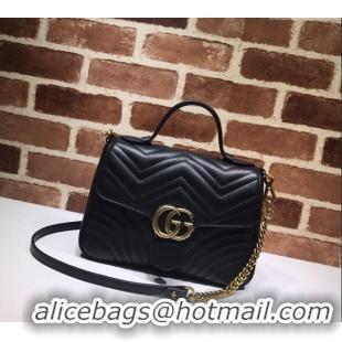 Well Crafted Gucci GG Marmont Leather Top Handle Bag 498110 Black 2025