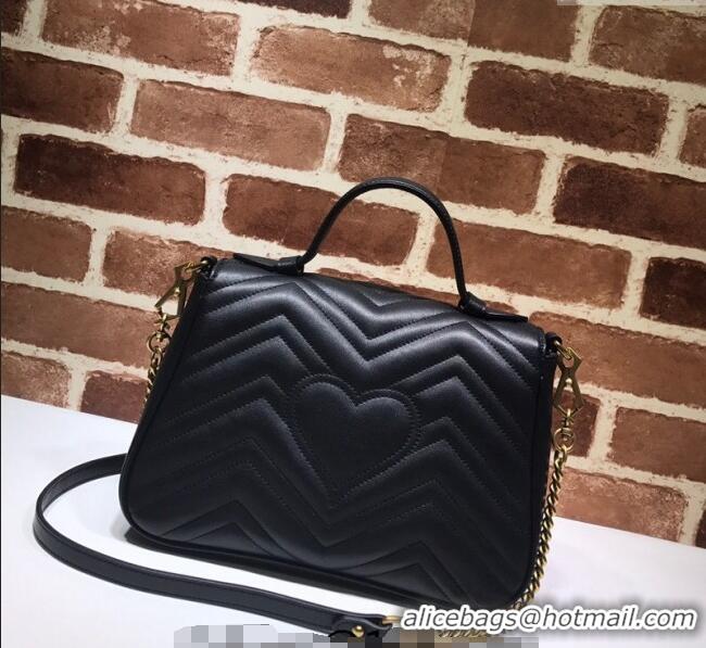 Well Crafted Gucci GG Marmont Leather Top Handle Bag 498110 Black 2025
