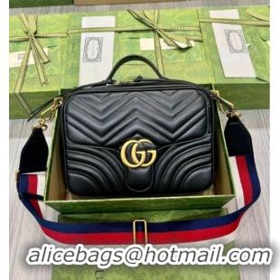 Big Discount Gucci GG Marmont Leather Top Handle Bag 498110 Black/Web 2025