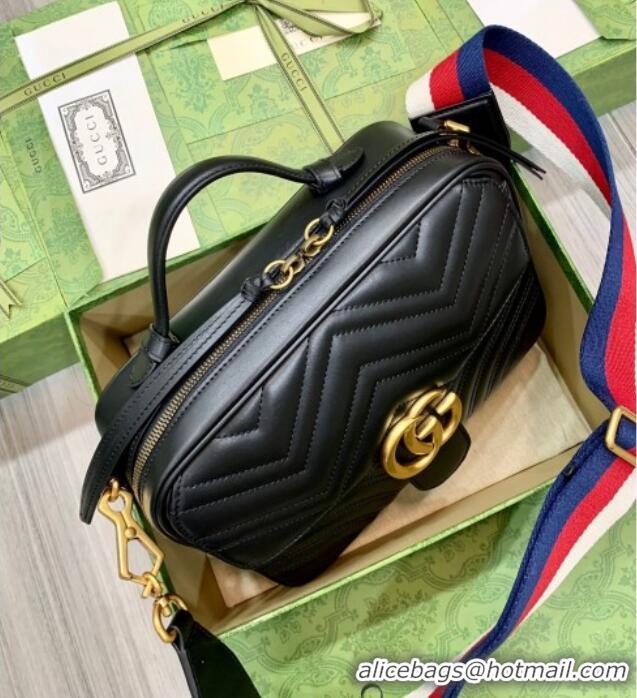 Big Discount Gucci GG Marmont Leather Top Handle Bag 498110 Black/Web 2025