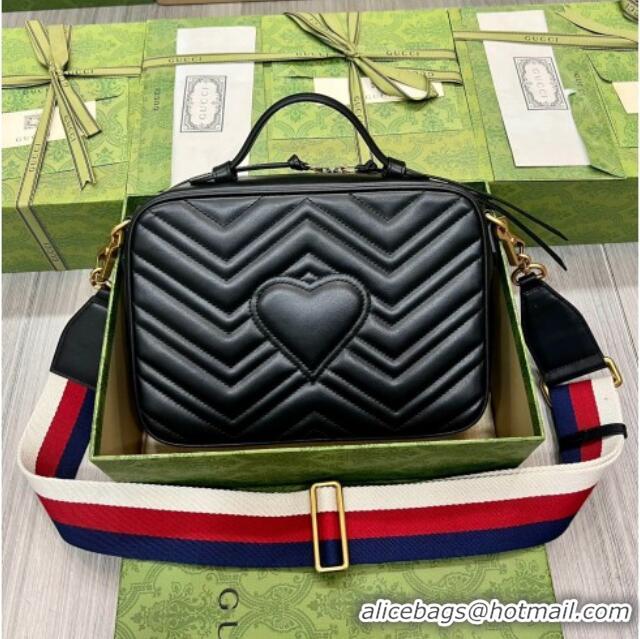 Big Discount Gucci GG Marmont Leather Top Handle Bag 498110 Black/Web 2025