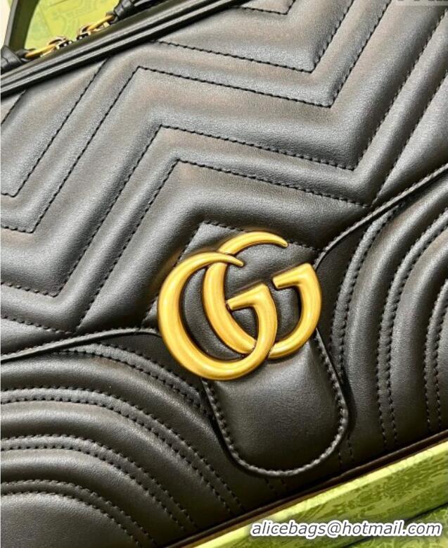 Big Discount Gucci GG Marmont Leather Top Handle Bag 498110 Black/Web 2025