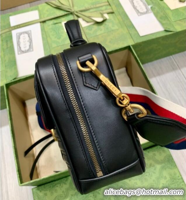 Big Discount Gucci GG Marmont Leather Top Handle Bag 498110 Black/Web 2025
