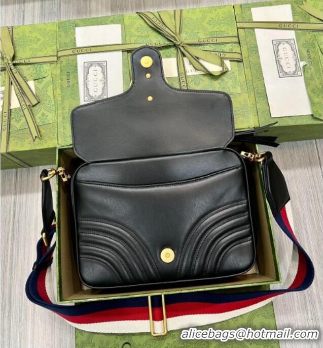 Big Discount Gucci GG Marmont Leather Top Handle Bag 498110 Black/Web 2025