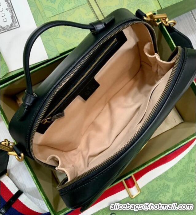Big Discount Gucci GG Marmont Leather Top Handle Bag 498110 Black/Web 2025