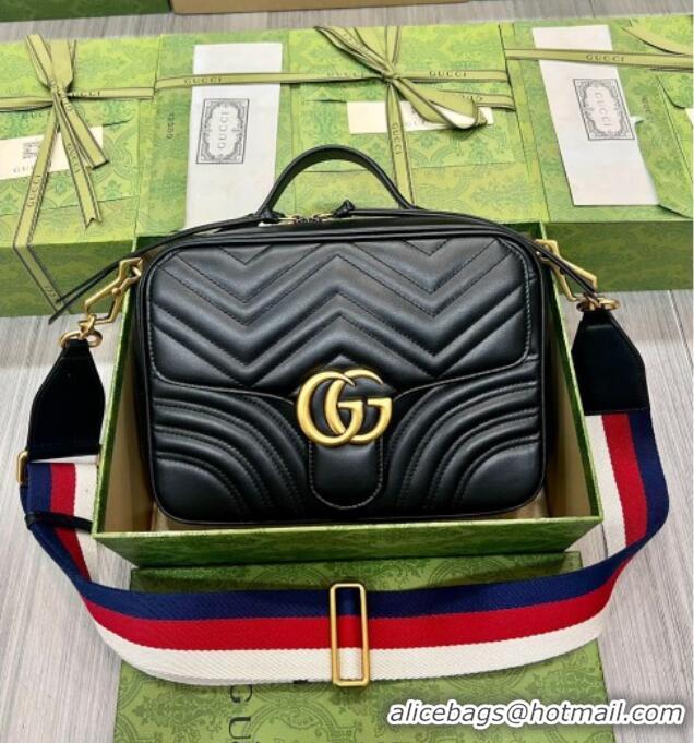 Big Discount Gucci GG Marmont Leather Top Handle Bag 498110 Black/Web 2025