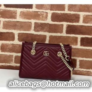 Market Sells Gucci GG Marmont Leather Shoulder Bag with Chain 779727 Ancora Red 2025