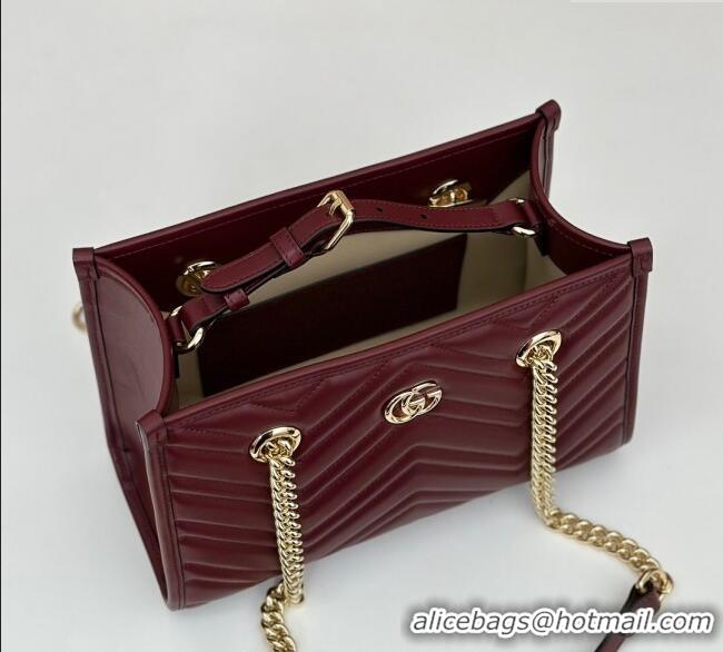 Market Sells Gucci GG Marmont Leather Shoulder Bag with Chain 779727 Ancora Red 2025