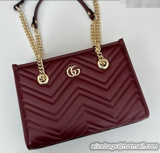 Market Sells Gucci GG Marmont Leather Shoulder Bag with Chain 779727 Ancora Red 2025