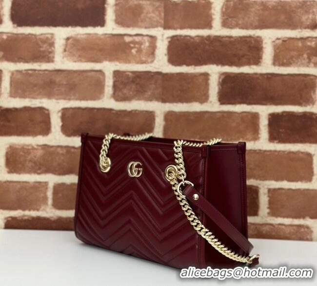 Market Sells Gucci GG Marmont Leather Shoulder Bag with Chain 779727 Ancora Red 2025