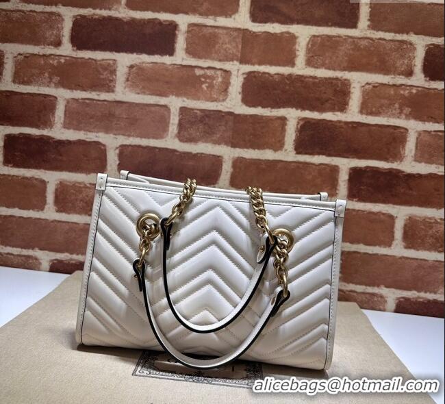 Luxury Discount Gucci GG Marmont Leather Shoulder Bag with Chain 779727 White 2025