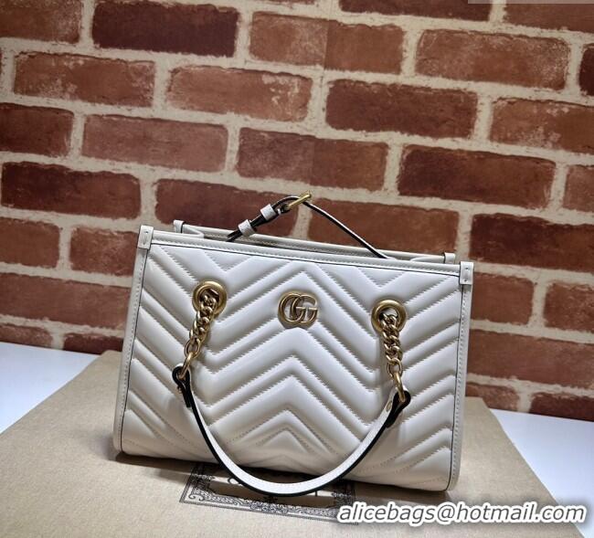 Luxury Discount Gucci GG Marmont Leather Shoulder Bag with Chain 779727 White 2025