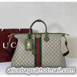 Luxury Cheap Gucci Savoy GG Canvas medium duffle bag 834469 Beige/Green 2025