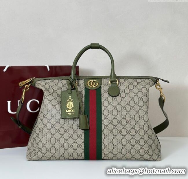 Luxury Cheap Gucci Savoy GG Canvas medium duffle bag 834469 Beige/Green 2025