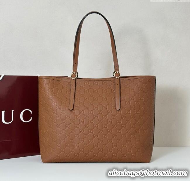 Top Quality Gucci GG Emblem Leather large tote bag 847455 Brown 2025