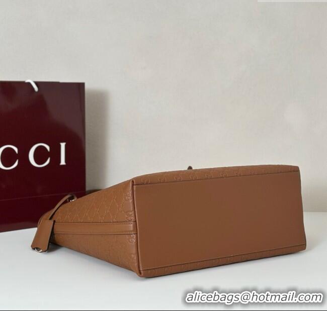 Top Quality Gucci GG Emblem Leather large tote bag 847455 Brown 2025