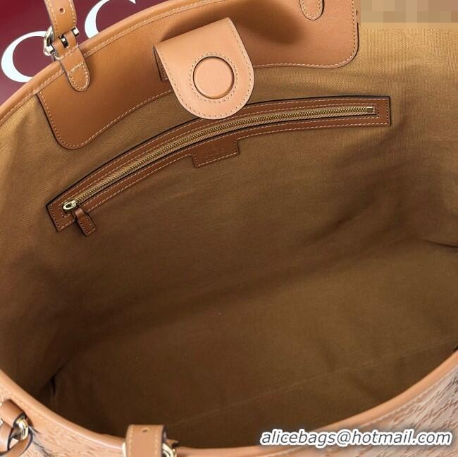 Top Quality Gucci GG Emblem Leather large tote bag 847455 Brown 2025